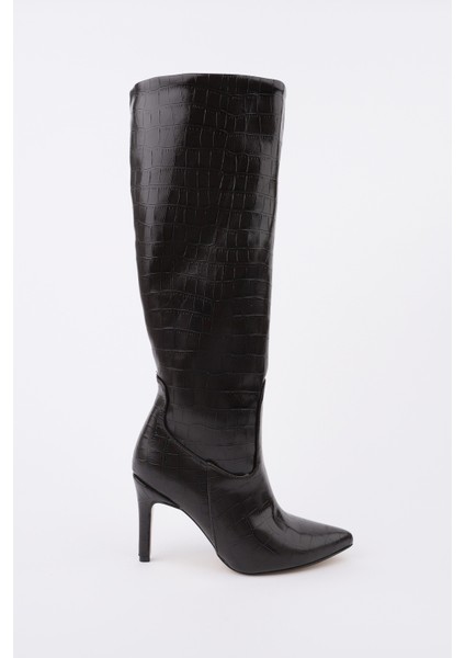 Clarissa Sivri Burun Kroko Desenli Ince Topuklu Kadın Çizme