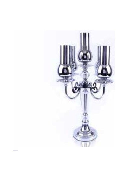 Mim Gümüş 5 Kollu Kristal Şamdan