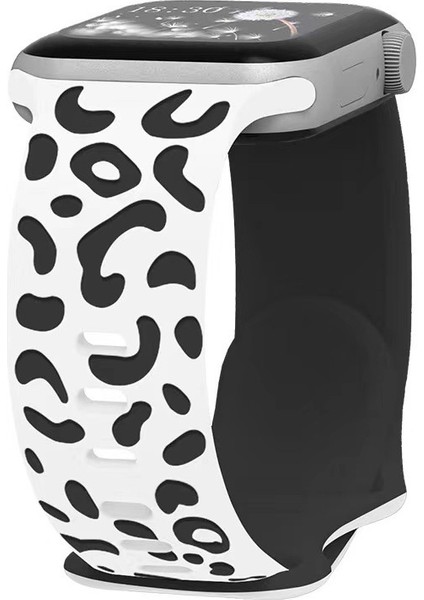 Apple Watch Se 3 (44MM) Uyumlu Desenli Silikon KORDON-140 Beyaz-Siyah