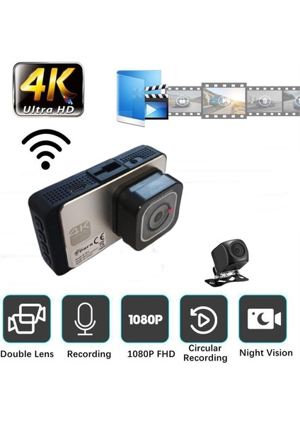 4K UHD Wifi Araç Kamerası Kayıt Cihazı Ön Arka Kamera