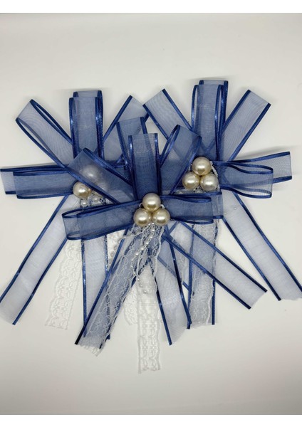 Gelin Bohçası Için Özel Incili 3 Adet Lacivert Bohça Çiçeği