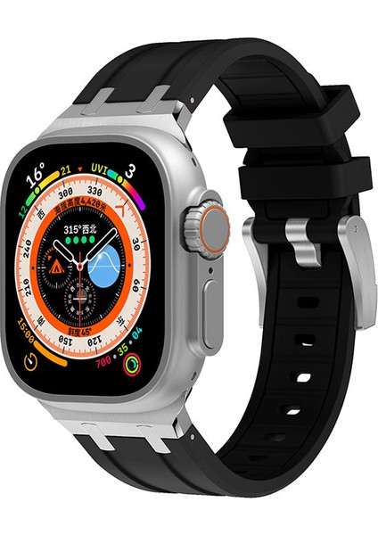 Apple Watch 11 (46MM) Uyumlu Metal Toka Tasarımlı Silikon Kordon-89 Siyah