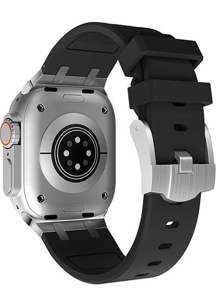 Apple Watch 11 (46MM) Uyumlu Metal Toka Tasarımlı Silikon Kordon-89 Siyah indirimleri