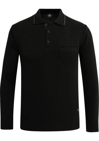 Erkek Polo Yaka Kazak Triko Cepli Çelik Örgü Klasik Kalıp - 5200F