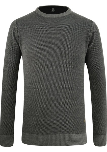 Erkek Sıfır Yaka Kazak Cepli Pike Desen Çelik Örgü Klasik Kalıp - 5214C