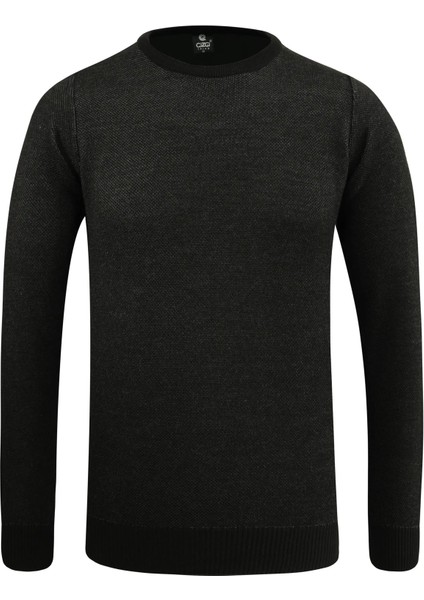 Erkek Sıfır Yaka Kazak Cepli Pike Desen Çelik Örgü Klasik Kalıp - 5214C