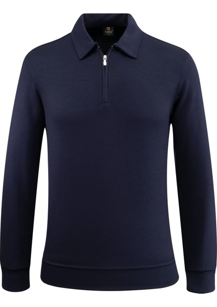 Erkek Polo Yaka Fermuarlı Sweat Düz Renk Klasik Kalıp - 5230F