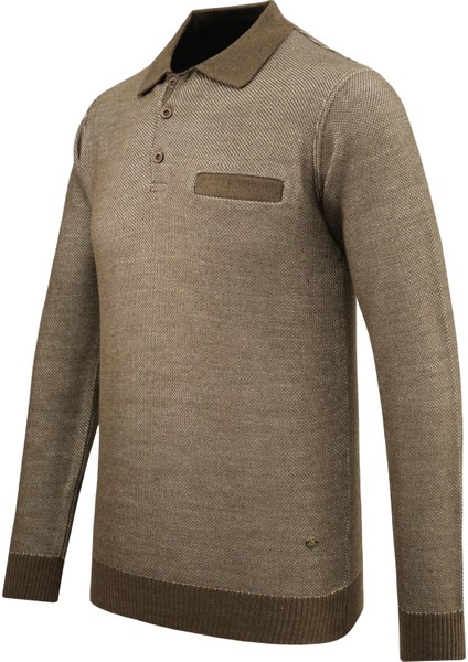 Erkek Polo Yaka Kazak Cepli Pike Desen Çelik Örgü Klasik Kalıp - 5214F fiyatları