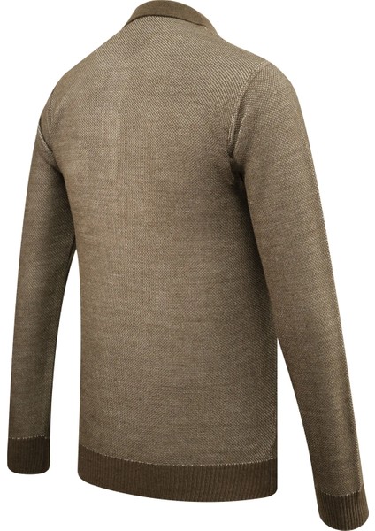 Erkek Polo Yaka Kazak Cepli Pike Desen Çelik Örgü Klasik Kalıp - 5214F fırsatları