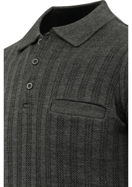 Erkek Polo Yaka Kazak Cepli Desen Çelik Örgü Klasik Kalıp - 5203F modelleri