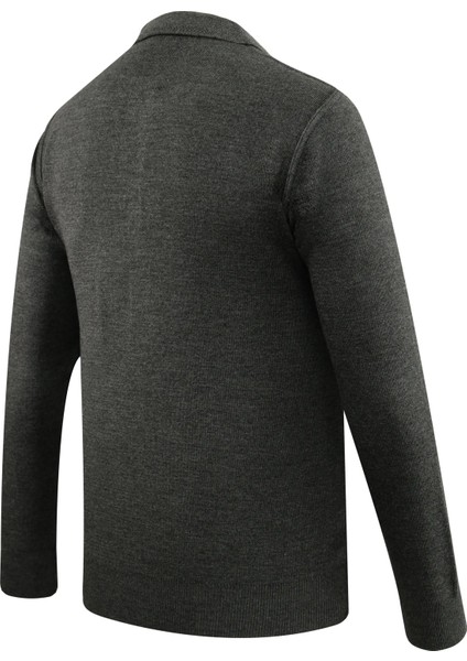 Erkek Polo Yaka Kazak Cepli Desen Çelik Örgü Klasik Kalıp - 5203F fırsatları