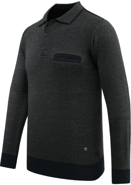 Erkek Polo Yaka Kazak Cepli Desenli Çelik Örgü Klasik Kalıp - 5208F fiyatları