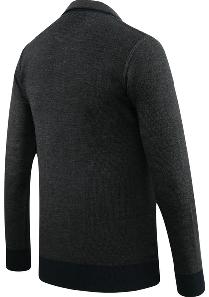 Erkek Polo Yaka Kazak Cepli Desenli Çelik Örgü Klasik Kalıp - 5208F fırsatları