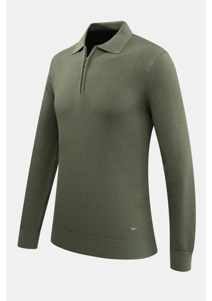 Erkek Fermuarlı Polo Yaka Kazak Triko Kabartmalı Örgü Düz Renk Klasik Kalıp - 5240F fiyatları