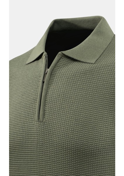 Erkek Fermuarlı Polo Yaka Kazak Triko Kabartmalı Örgü Düz Renk Klasik Kalıp - 5240F modelleri