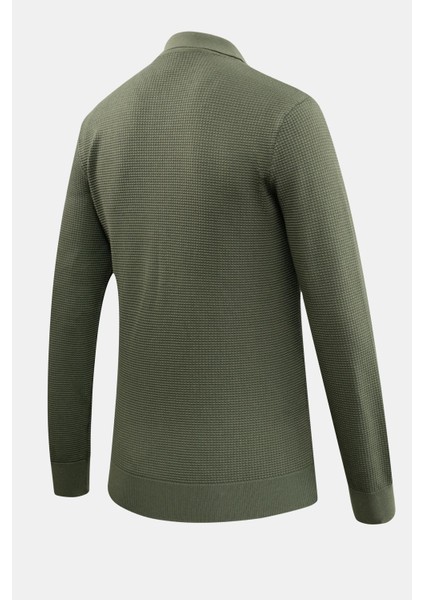 Erkek Fermuarlı Polo Yaka Kazak Triko Kabartmalı Örgü Düz Renk Klasik Kalıp - 5240F fırsatları