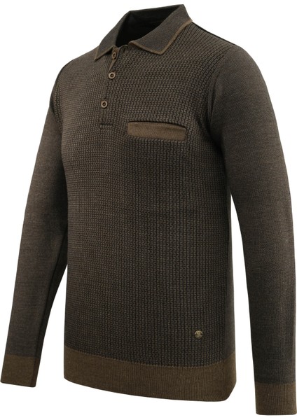 Erkek Polo Yaka Kazak Cepli Desenli Çelik Örgü Klasik Kalıp - 5208F fiyatları