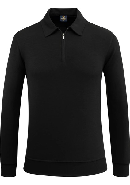 Erkek Polo Yaka Fermuarlı Sweat Düz Renk Klasik Kalıp - 5230F