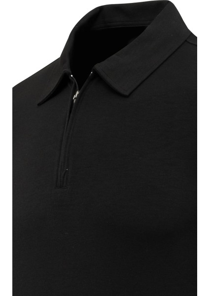 Erkek Polo Yaka Fermuarlı Sweat Düz Renk Klasik Kalıp - 5230F modelleri
