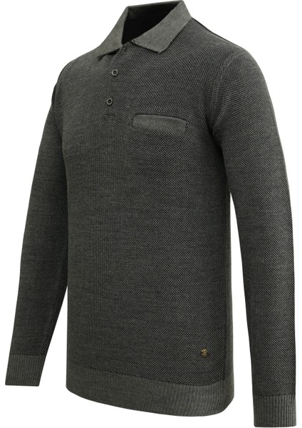 Erkek Polo Yaka Kazak Cepli Pike Desen Çelik Örgü Klasik Kalıp - 5214F fiyatları