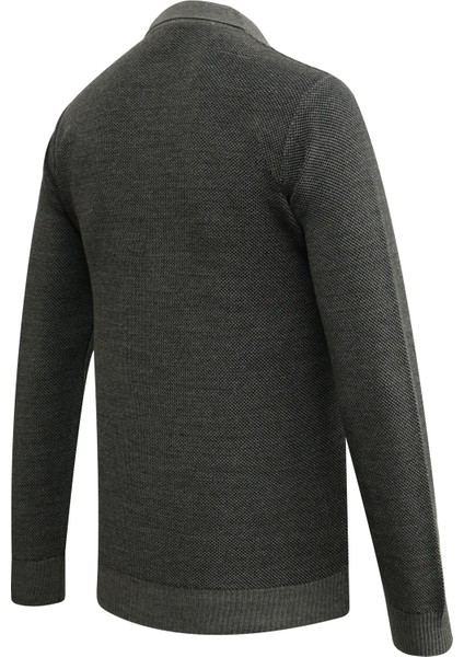 Erkek Polo Yaka Kazak Cepli Pike Desen Çelik Örgü Klasik Kalıp - 5214F fırsatları