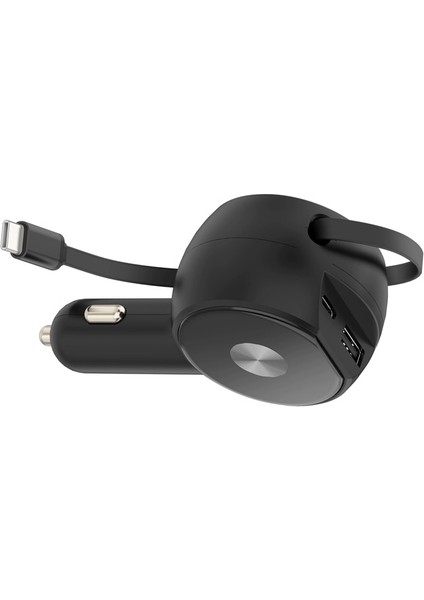 Araç Hızlı Şarj Aleti 60W Geri Çekilebilir Makaralı Type-C Kablo, Ekstra USB ve Type-C Çıkışlı modelleri