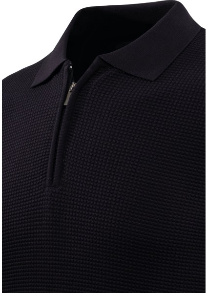 Erkek Fermuarlı Polo Yaka Kazak Triko Kabartmalı Örgü Düz Renk Klasik Kalıp - 5240F modelleri