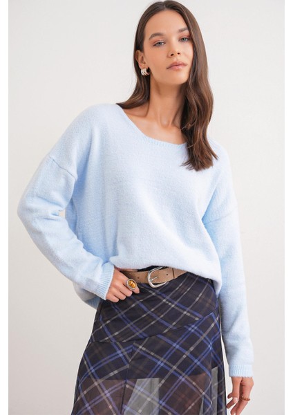 6901 Kadın Yumuşak Dokulu Basic Kazak Bebe Mavi