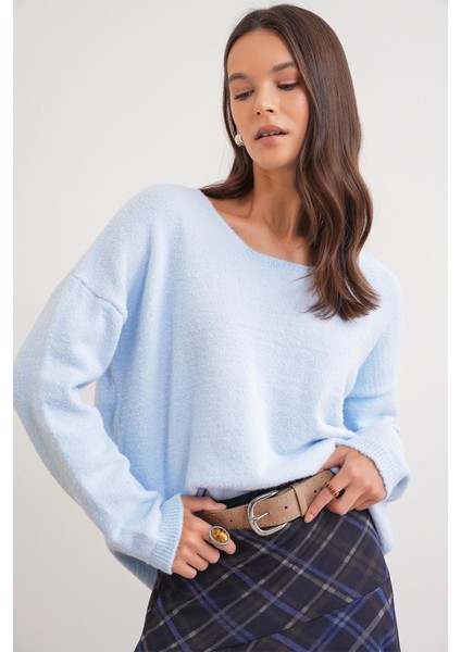 6901 Kadın Yumuşak Dokulu Basic Kazak Bebe Mavi modelleri