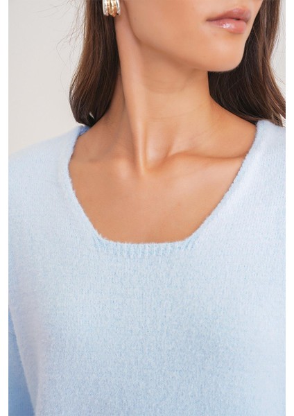 6901 Kadın Yumuşak Dokulu Basic Kazak Bebe Mavi indirimleri