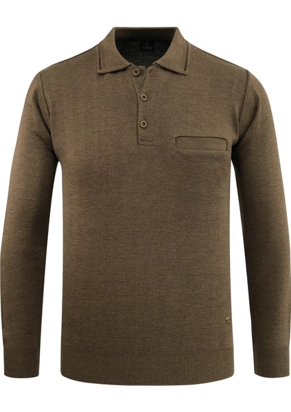 Erkek Polo Yaka Kazak Triko Cepli Çelik Örgü Klasik Kalıp - 5200F