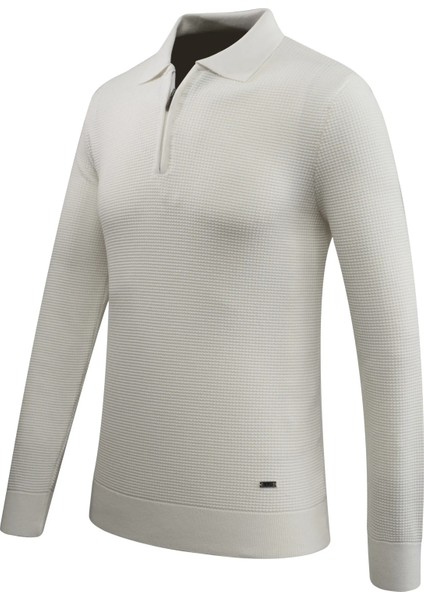 Erkek Fermuarlı Polo Yaka Kazak Triko Kabartmalı Örgü Düz Renk Klasik Kalıp - 5240F fiyatları