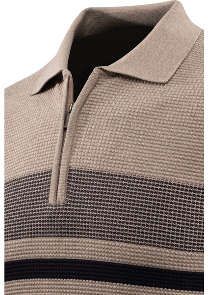 Erkek Fermuarlı Polo Yaka Kazak Triko Kabartmalı Örgü Desenli Klasik Kalıp - 5241F modelleri