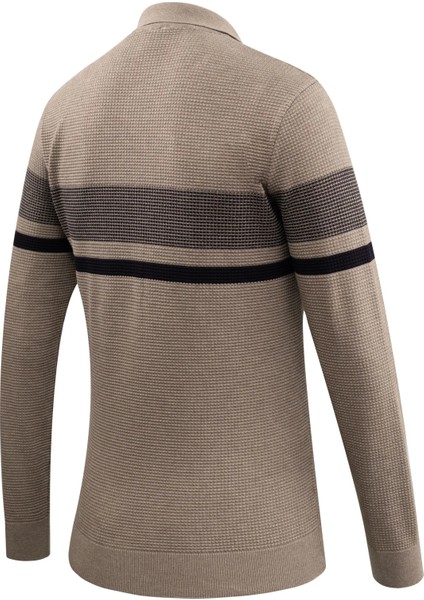 Erkek Fermuarlı Polo Yaka Kazak Triko Kabartmalı Örgü Desenli Klasik Kalıp - 5241F fırsatları