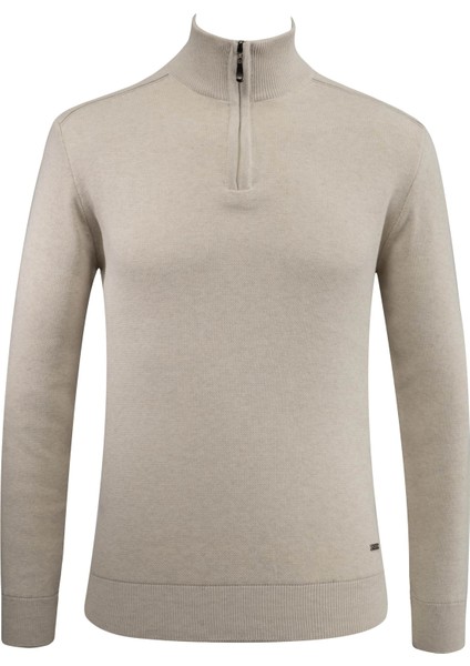 Erkek Fermuarlı Yarım Balıkçı Kazak Triko Düz Renk Klasik Kalıp - 5242B