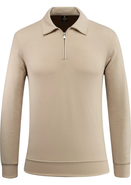 Erkek Polo Yaka Fermuarlı Sweat Düz Renk Klasik Kalıp - 5230F