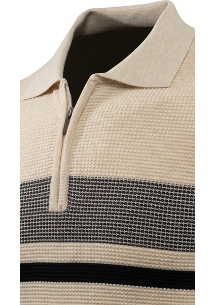 Erkek Fermuarlı Polo Yaka Kazak Triko Kabartmalı Örgü Desenli Klasik Kalıp - 5241F modelleri