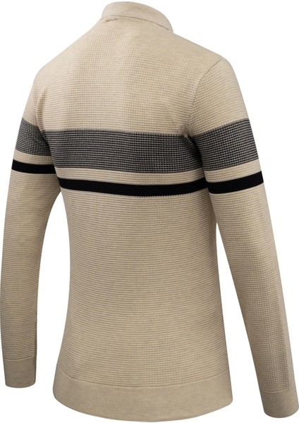 Erkek Fermuarlı Polo Yaka Kazak Triko Kabartmalı Örgü Desenli Klasik Kalıp - 5241F fırsatları