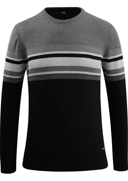 Erkek Sıfır Yaka Kazak Triko Renkli Şerit Desenli Klasik Kalıp - 5246C