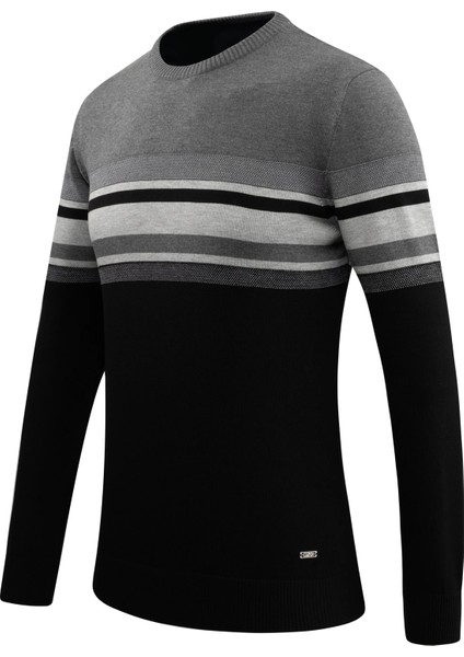 Erkek Sıfır Yaka Kazak Triko Renkli Şerit Desenli Klasik Kalıp - 5246C fiyatları