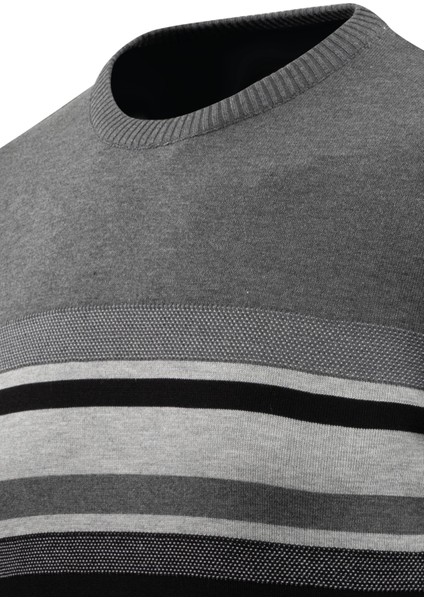 Erkek Sıfır Yaka Kazak Triko Renkli Şerit Desenli Klasik Kalıp - 5246C modelleri