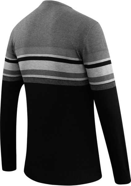 Erkek Sıfır Yaka Kazak Triko Renkli Şerit Desenli Klasik Kalıp - 5246C fırsatları