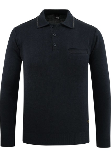 Erkek Polo Yaka Kazak Triko Cepli Çelik Örgü Klasik Kalıp - 5200F