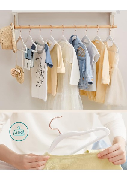 Çocuk Elbise Askıları, 50'li Set, Pembe Altın Kancalı Kadife Askılar, Kaymaz, Gardıroplar, indirimleri