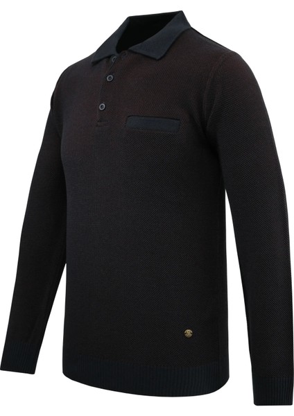 Erkek Polo Yaka Kazak Cepli Pike Desen Çelik Örgü Klasik Kalıp - 5214F fiyatları