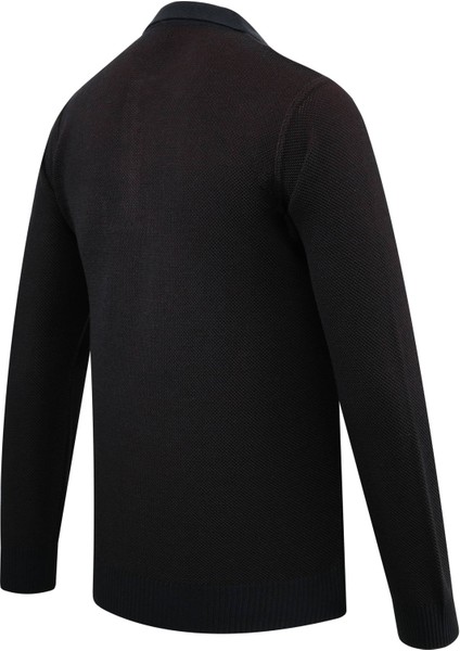 Erkek Polo Yaka Kazak Cepli Pike Desen Çelik Örgü Klasik Kalıp - 5214F fırsatları