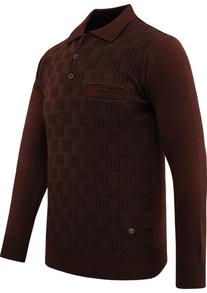 Erkek Polo Yaka Kazak Cepli Kabarmalı Çelik Örgü Klasik Kalıp - 5215F fiyatları