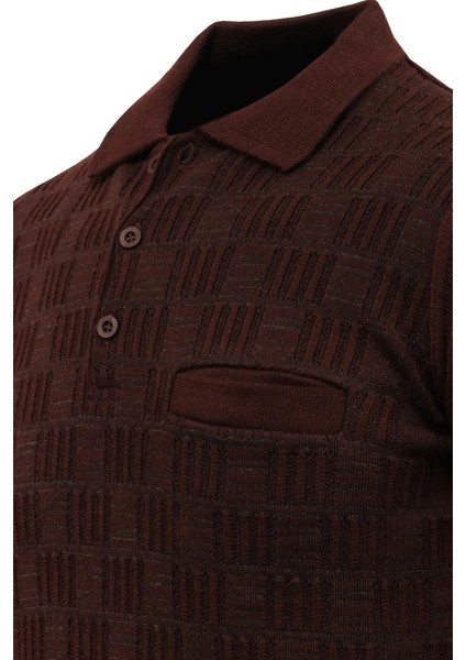 Erkek Polo Yaka Kazak Cepli Kabarmalı Çelik Örgü Klasik Kalıp - 5215F modelleri