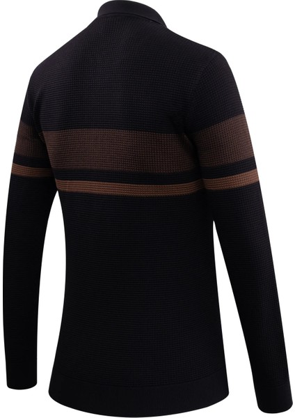 Erkek Fermuarlı Polo Yaka Kazak Triko Kabartmalı Örgü Desenli Klasik Kalıp - 5241F fırsatları