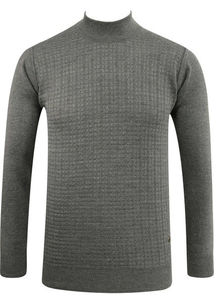 Erkek Yarım Balıkçı Kazak Desenli Çelik Örgü Klasik Kalıp - 5204B